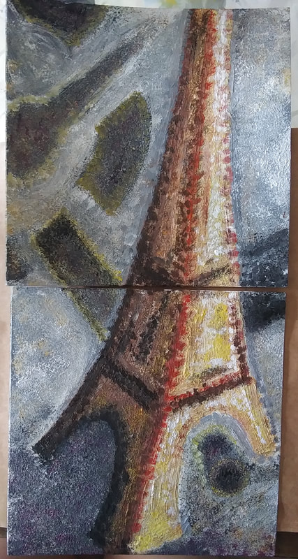 Acrylic painting - 2 part series - eiffel tower paris impressionism