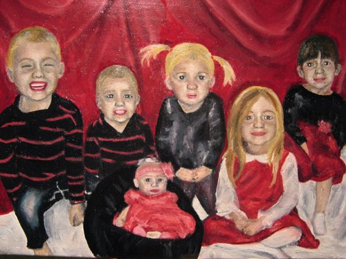 Oil painting - family portrait kids baby