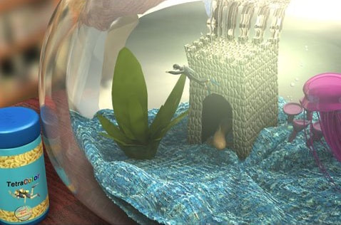 Digital painting 3D - fish tank - surreal