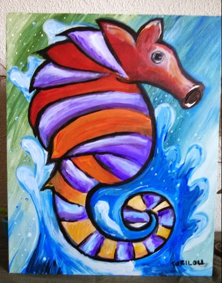 Acrylic painting - sea horse water