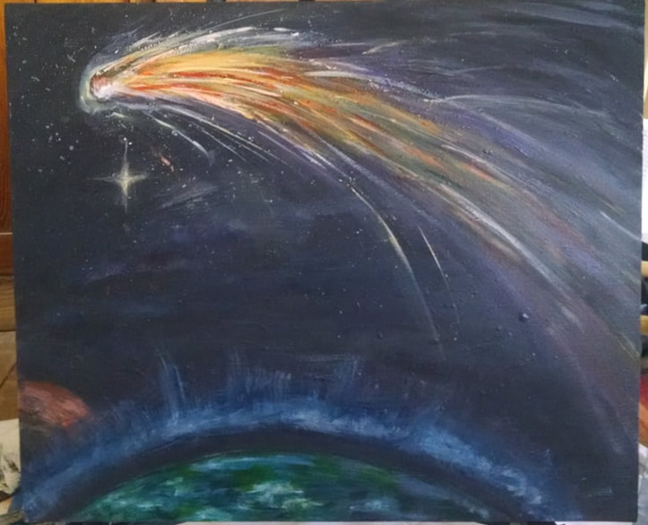 Acrylic painting - meteor shooting star space