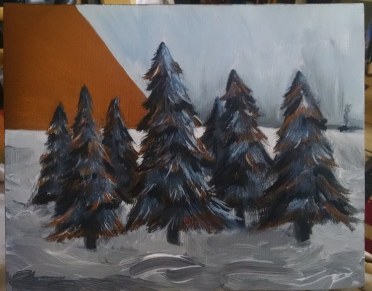 Acrylic metallic painting - snowy copper trees